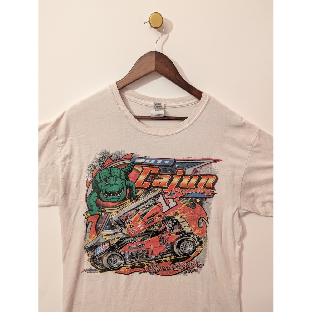 Gildan Cajun Sprinters Racing Tee Mens L White Good 2011 Southern Thunder Tour